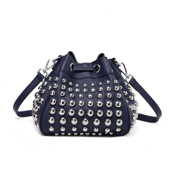 Jolyn Studded Leather Bucket Crossbody - Black– Vicenzo Leather