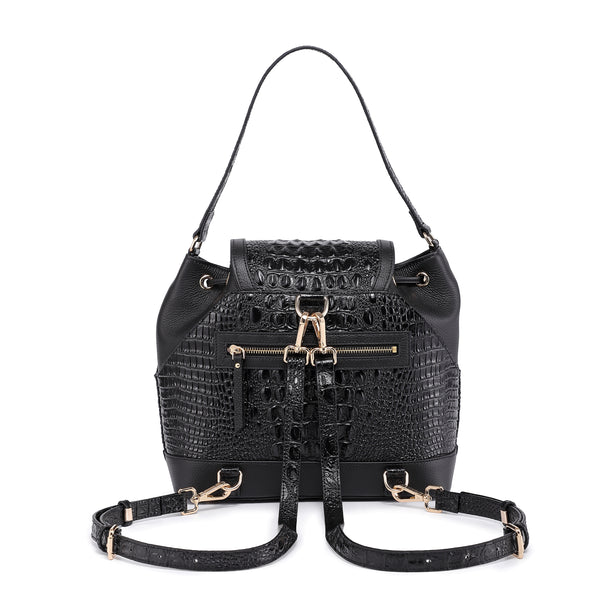 Morimi Croc-Embossed Leather Handbag Bucket/Backpack Blue– Vicenzo
