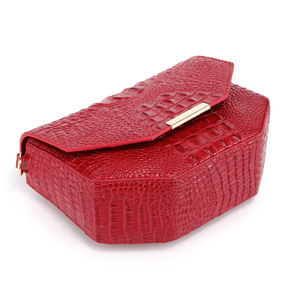 Faye Embossed Leather Handbag/ Crossbody bag: Red– Vicenzo Leather