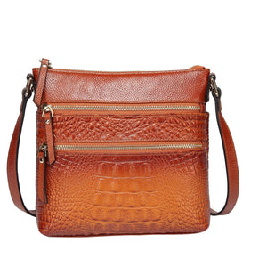 Alessia Croc Embossed Leather Handbag/ Crossbody bag: Magenta– Vicenzo  Leather