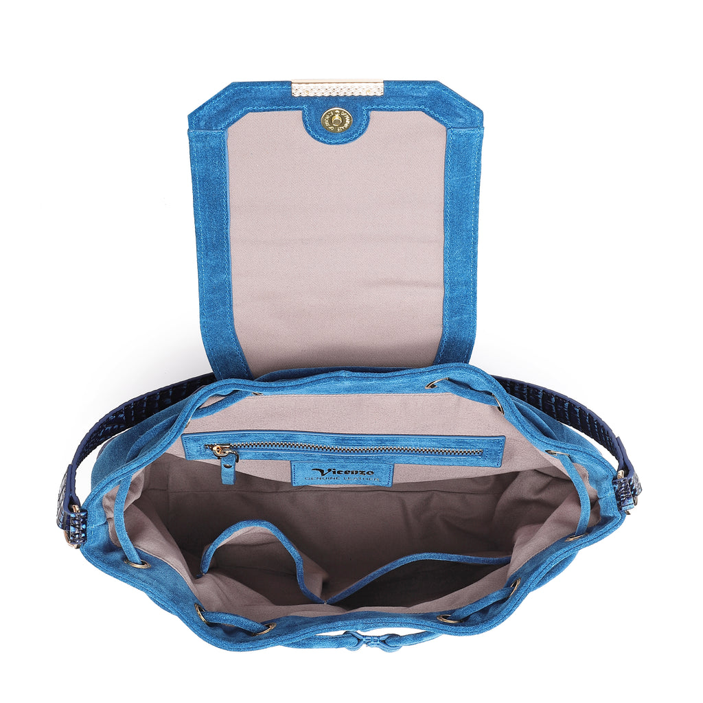 Morimi Croc-Embossed Leather Handbag Bucket/Backpack Blue– Vicenzo