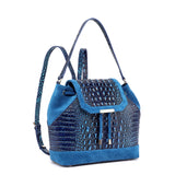 Morimi Croc-Embossed Leather  Handbag Bucket/Backpack Blue