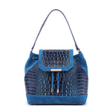 Morimi Croc-Embossed Leather  Handbag Bucket/Backpack Blue