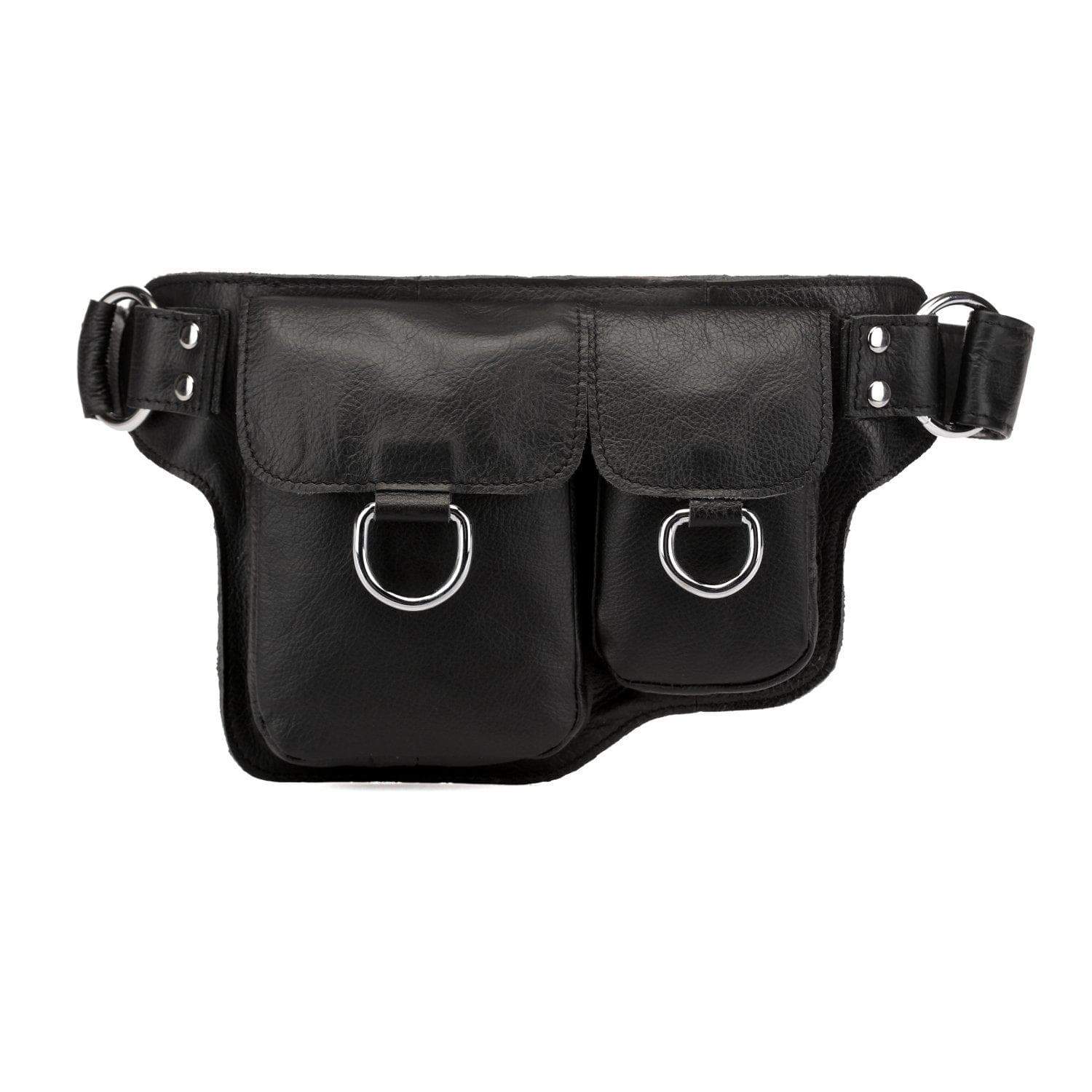Black Genuine Leather Fanny Pack Large Multi Zippered Waist Bag Design Hip  Purse