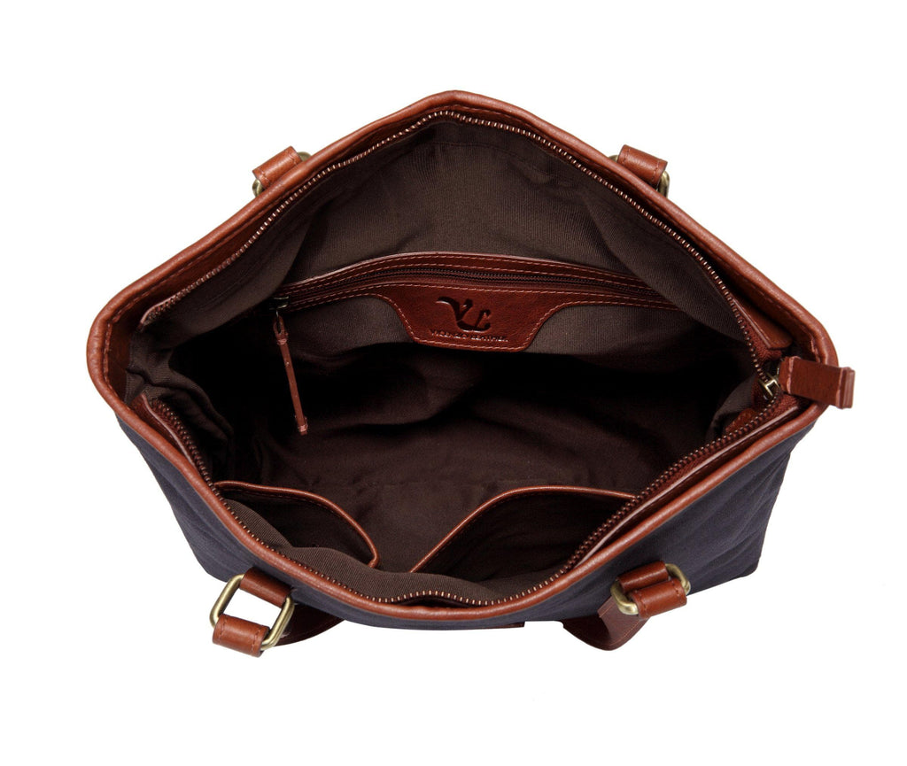 Siena Waxed Canvas Leather Handbag Tote- Navy– Vicenzo Leather