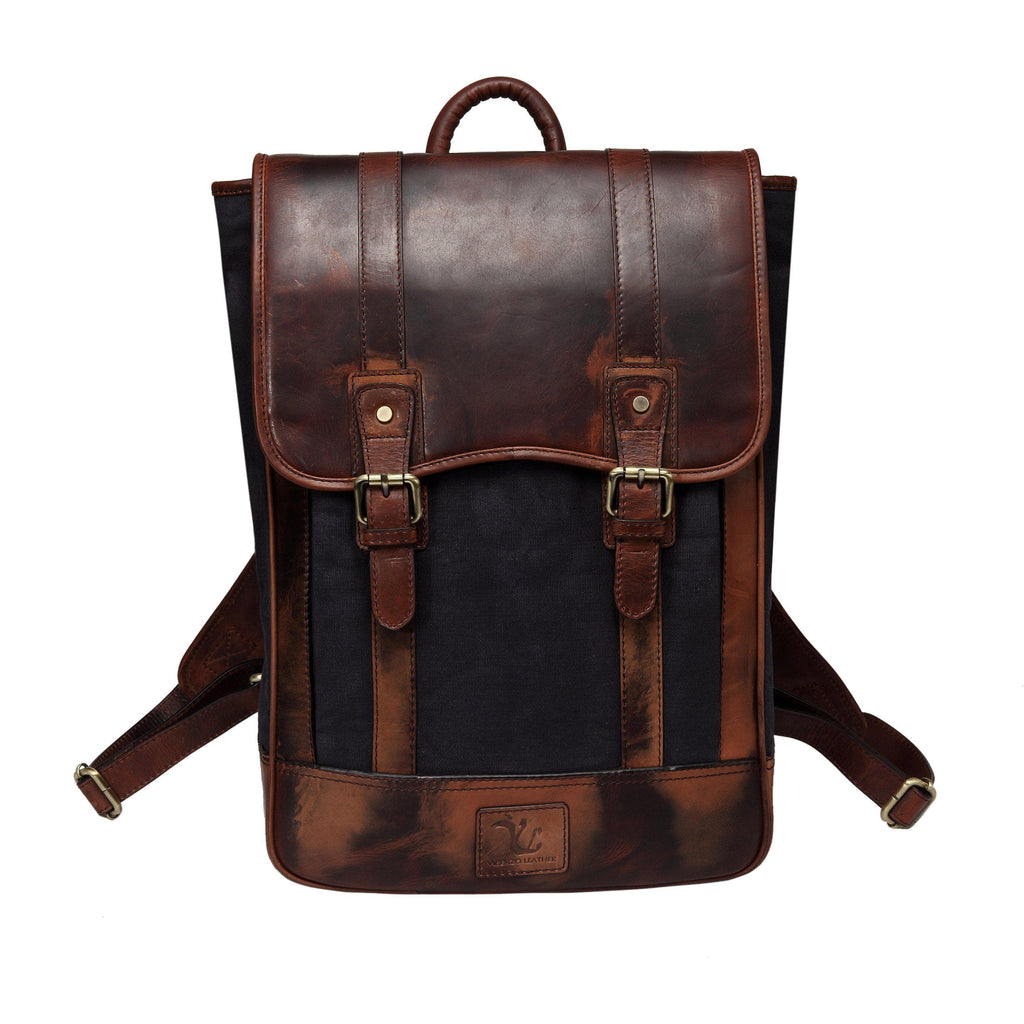 Gianna Waxed Canvas Leather Backpack/Laptop Bag- Brown– Vicenzo Leather