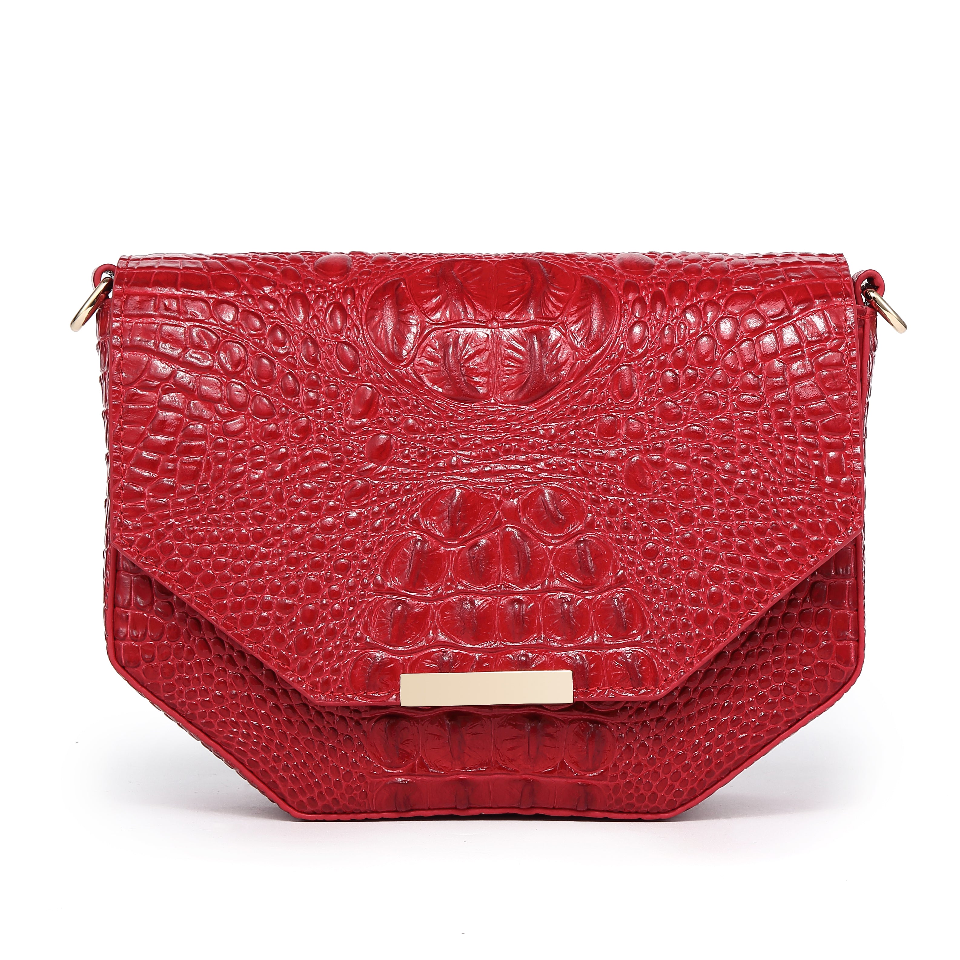 Faye Embossed Leather Handbag/ Crossbody bag: Red - Red