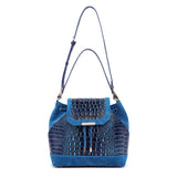 Morimi Croc-Embossed Leather  Handbag Bucket/Backpack Blue