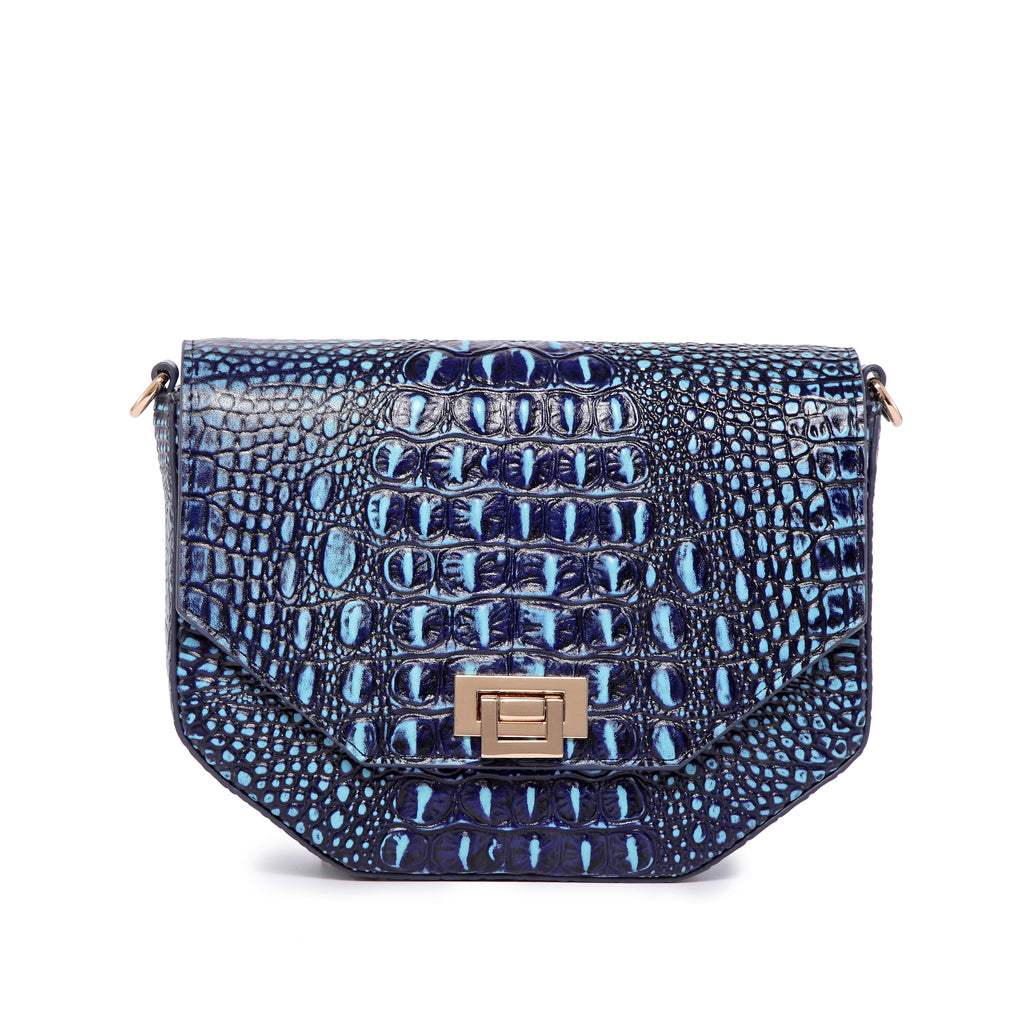 Brahmin, Bags, Brahmin Blue Croc Embossed Leather Shoulder Bag Satchel  Purse With Tassel